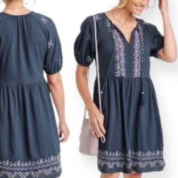 Knox Rose Dresses & Skirts - Knox Rose Short Sleeve Embroidered blue Dress XS